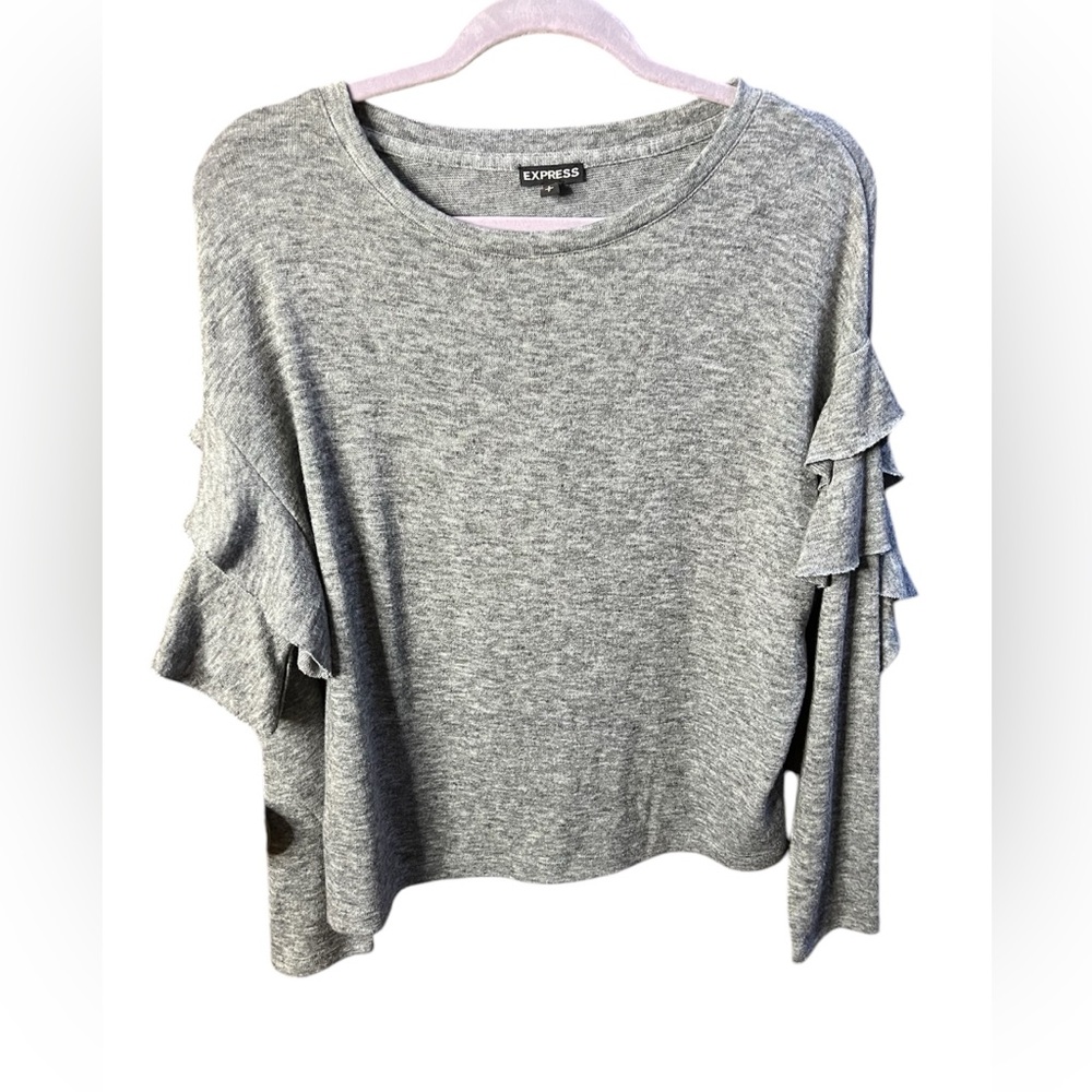 Express Ruffle Sleeve Gray Heather Top Size Small